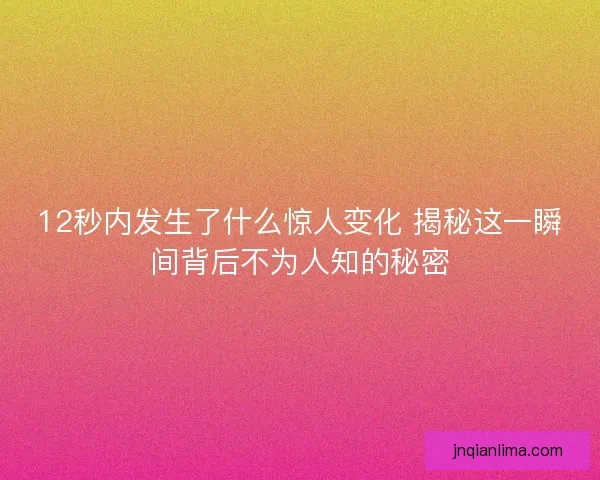 12秒内发生了什么惊人变化 揭秘这一瞬间背后不为人知的秘密