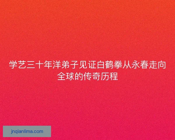 学艺三十年洋弟子见证白鹤拳从永春走向全球的传奇历程